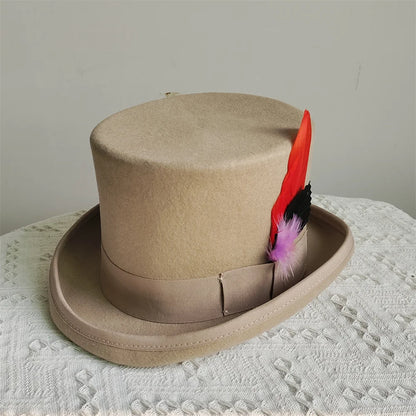 Purplish Red 100% Wool Hat For Men And Women Fedora Top Gentleman Bowler Hat