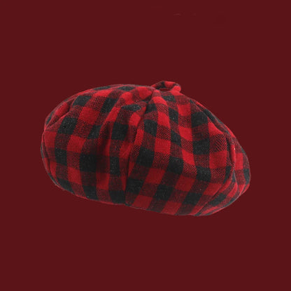 Red Christmas Beret For Women - Autumn Winter Retro