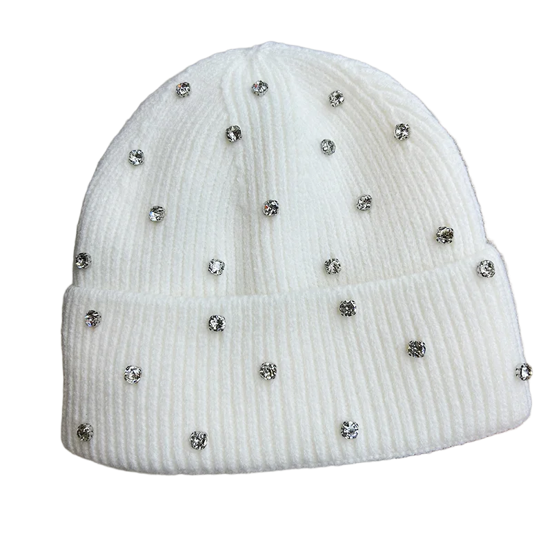 Women's Winter Knit Beanie Hat Soft Warm Fake Diamond Embellished For Party