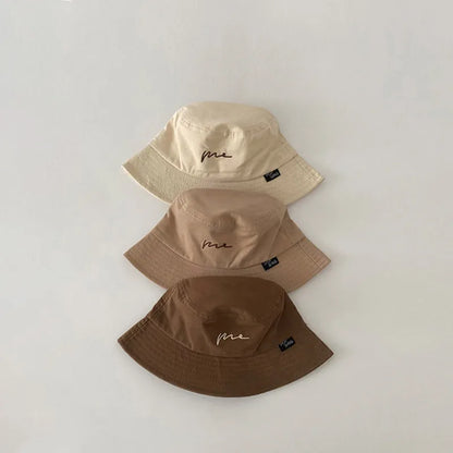 Embroidery Letter Fisherman Hat For Children Sunshade Bucket Cap Solid Cotton Kids Basin Caps 2-6 Year
