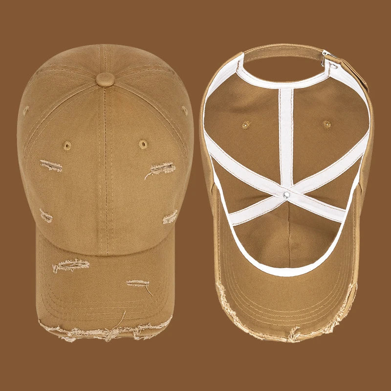 Fashion Unisex Distressed Design Style Solid Color Cotton Baseball Cap