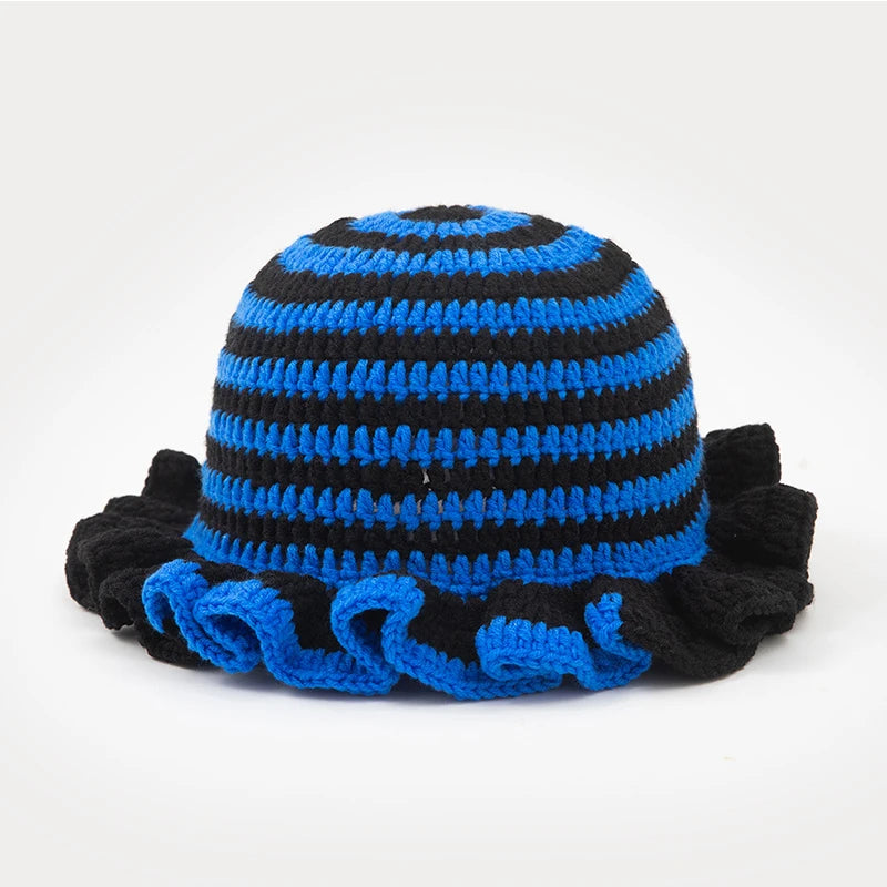 New Colorful Crochet Ruffle Brim Knit Bucket Hats