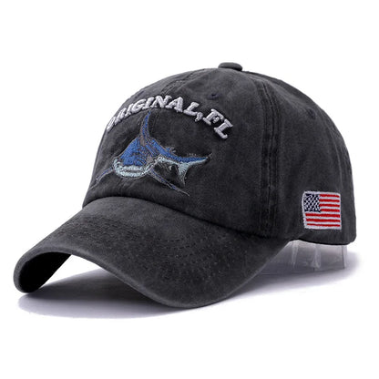 New High Quality Wash Cotton America Flag Shark Men's Baseball Cap