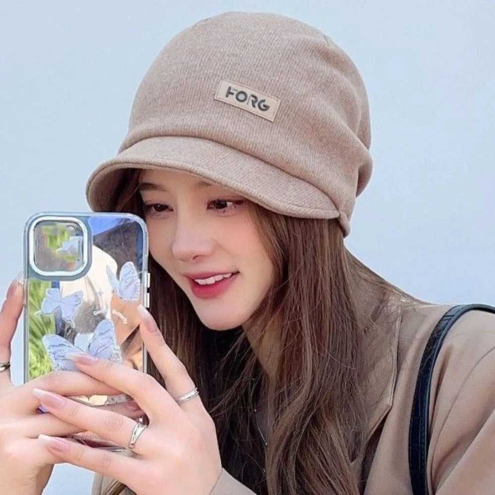 Versatile Soft Knitted Hat Elastic Thickened Peaked Cap