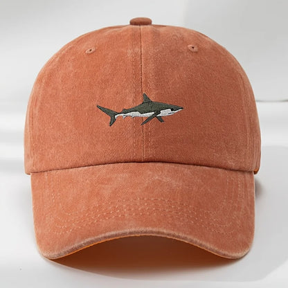 Trendy Retro Washed Vintage Shark Print Soft Top Sunshade Baseball Cap
