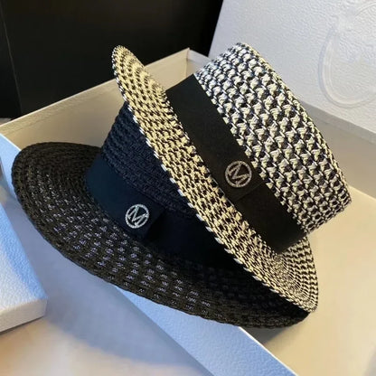Women's Elegant Houndstooth Sun Hat - Wide Brim UV Protection Beach Hat