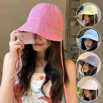 Fashion Striped Bucket Hat Adjustable Breathable Sunscreen Hat