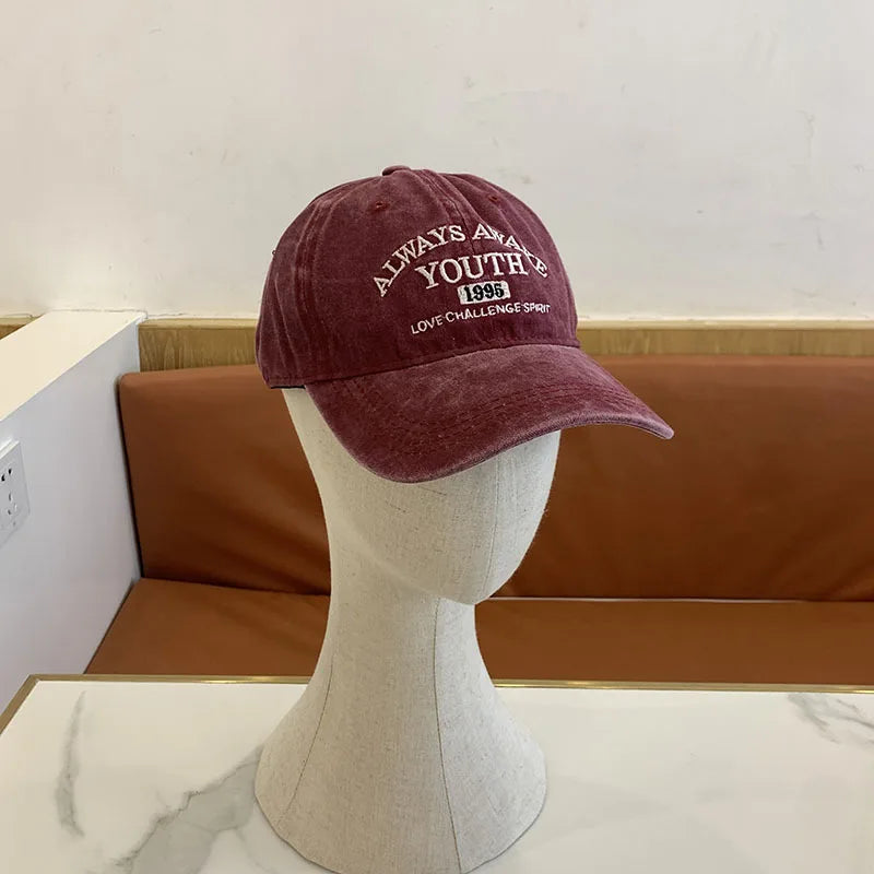 Unisex Washed Cotton Caps Letter Embroidery Vintage Baseball Cap