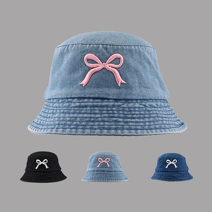 New Embroidery Butterfly Cotton Denim Bucket Hat