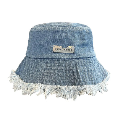 Fashion Tassel Washed Denim Bucket Hats Spring Summer Wide Brim Panama Cap Women