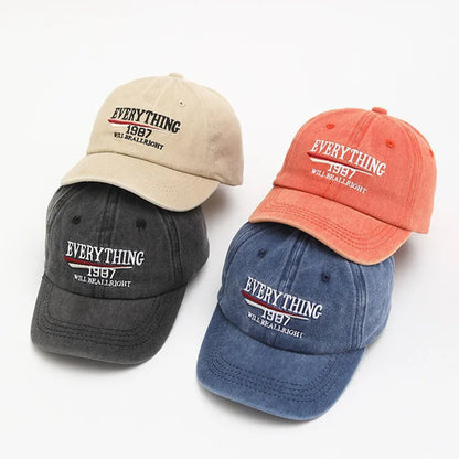Retro Letter Embroidery Baseball Cap Children Washed Cotton Hat Korean Solid Color Kids Boy Girl Peaked Caps