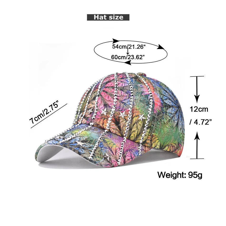 Women Studded Rhinestone Crystals Adjustable Baseball Cap
