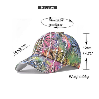 Women Studded Rhinestone Crystals Adjustable Baseball Cap
