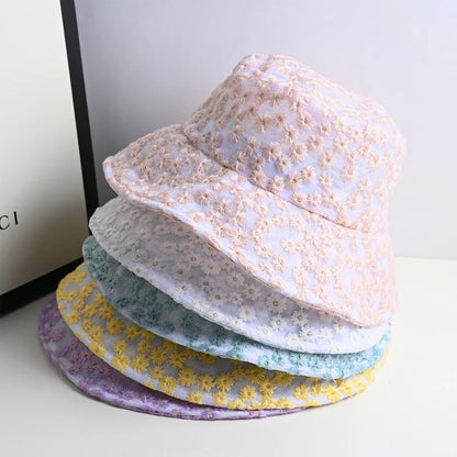 Small Flowers Bucket Hat Sunscreen Sun Hat Fashion Basin Cat