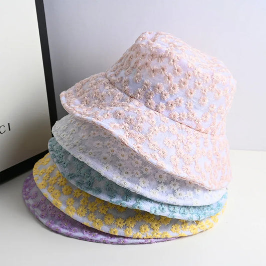Small Flowers Bucket Hat Sunscreen Sun Hat Fashion Basin Cat