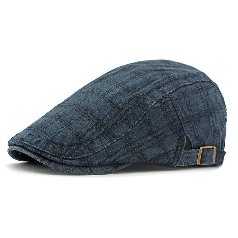 Casual Plaid Flat Peaked Caps For Men Solid Color Berets Hat