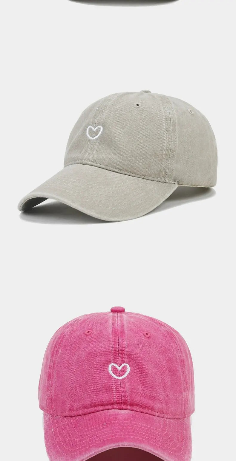 Hat New For Women Men Washed Cotton Baseball Cap Soft Top Embroidered Love Retro