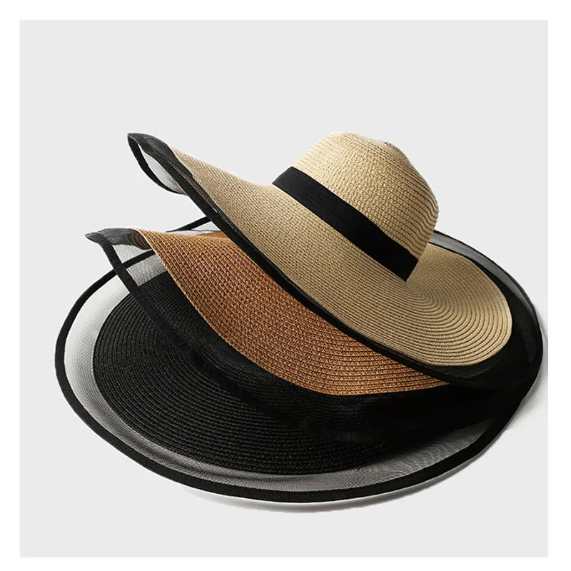 Women Sun Hat Big Eaves Waves Beach Cap Ladies Hat Big Brim Sun Visors UV Cut Bucket