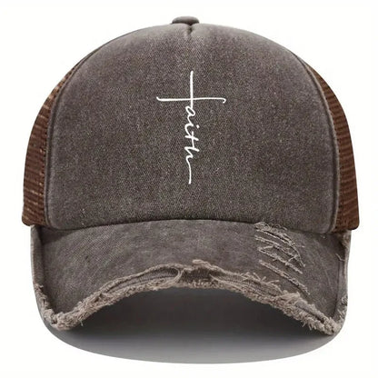 Sponge Washed Cotton Faith Print Baseball Cap Women Men Summer