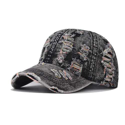 Distressed Denim Baseball Cap For Men