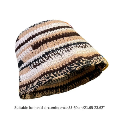 Ladies Crochet Stripe Pattern Fisherman Hat Wide Brim Bucket Hat