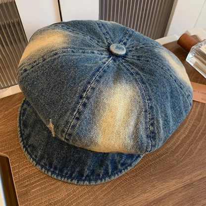 Vintage Harajuku Style Washed Denim Berets