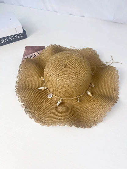 Women Summer Wide Brim Straw Hat Wave Edge Sun Protection