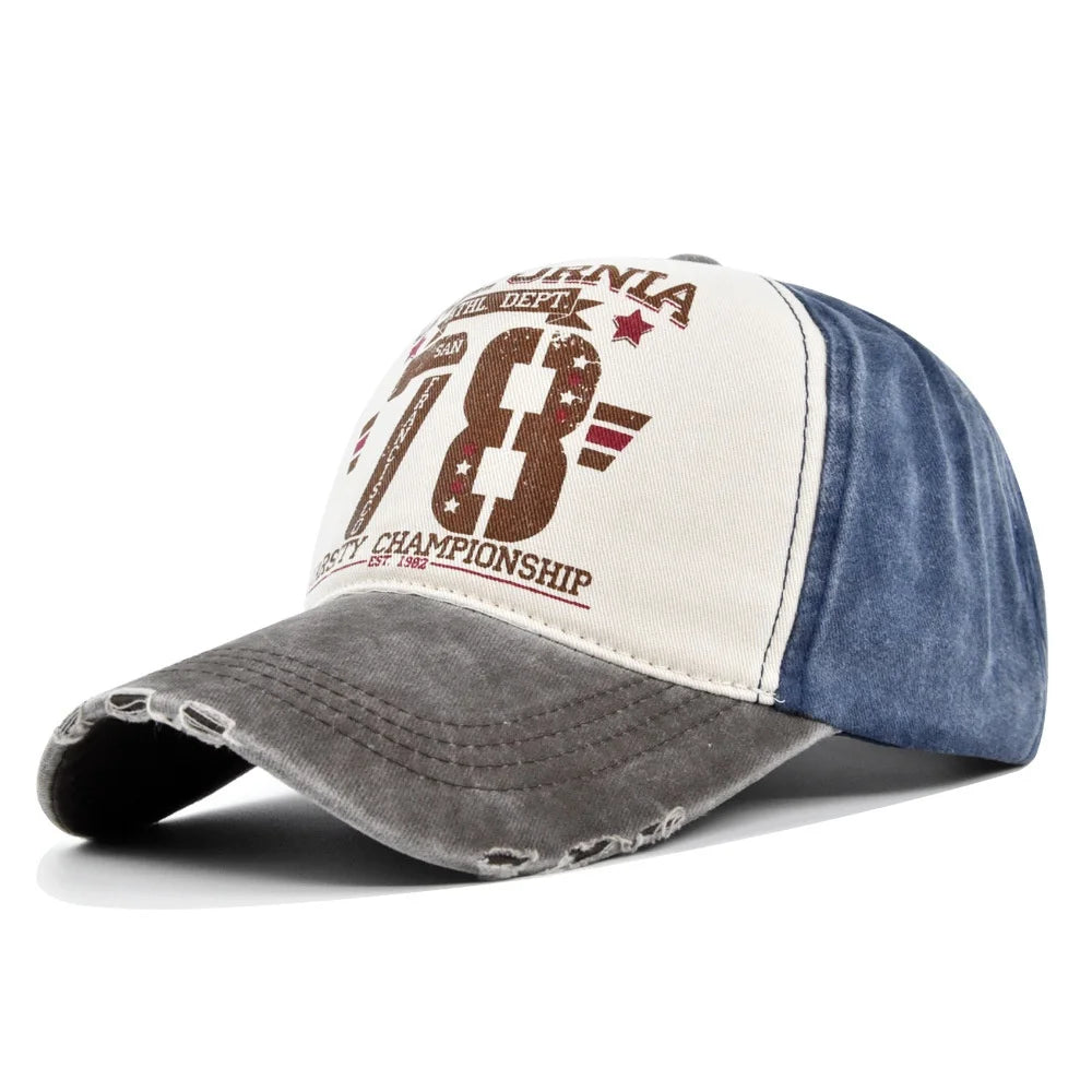 Distressed Washed Denim Trucker Cap Letter 78 Embroidered Baseball Hat