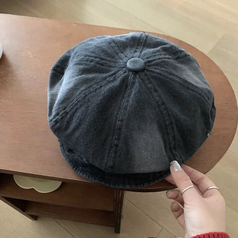 Retro Tie-Dye Hole Design Denim Newsboy Hats