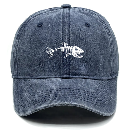 White Fish Bones Print Adjustable Retro Baseball Cap Woman's