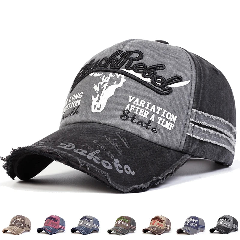 Unisex Black Rebel Letter Embroidery Wash Baseball Caps Outdoor Adjustable Casual Hats Sunscreen Hat