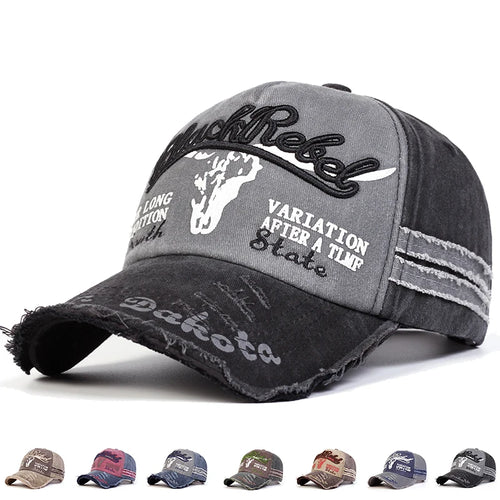Unisex Black Rebel Letter Embroidery Wash Baseball Caps Outdoor Adjustable Casual Hats Sunscreen Hat