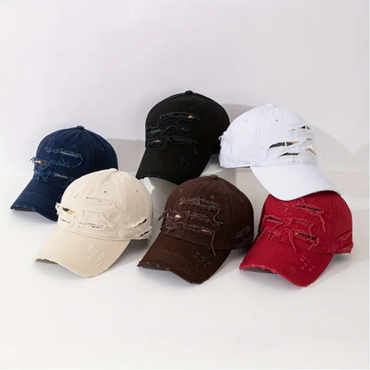 Street Distressed Hole Multi-Layer Fabric Baseball Cap