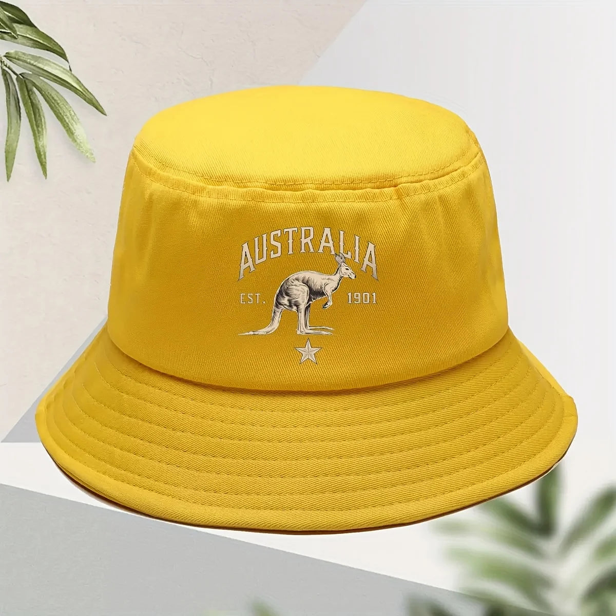 Men's Casual Australian Kangaroo Print Bucket Hat - Golden Print