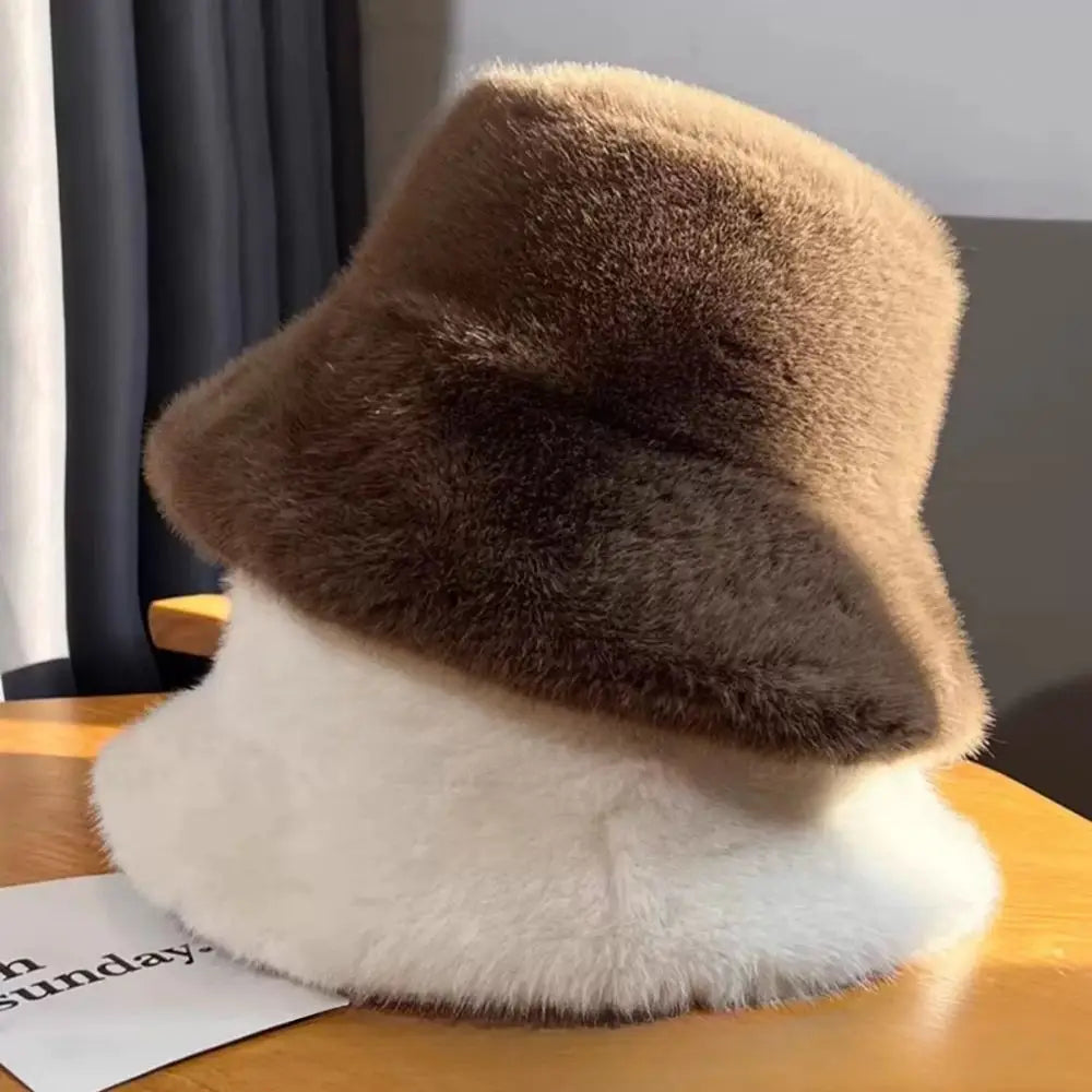Fluffy Fur Fisherman Hat For Women Winter Cap Windproof Warm Female Bucket Hat
