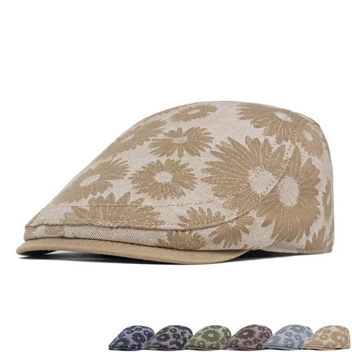 Four Seasons Cotton Flower Print Newsboy Caps Flat Peaked Cap