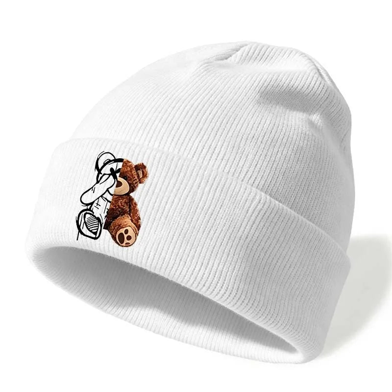 Cute Bear Embroidered Knitted Caps For Men And Women
