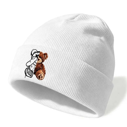 Cute Bear Embroidered Knitted Caps For Men And Women