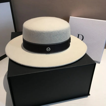 Fedora Hat Wide Brim Flat Top In Black And White Neutral Colors