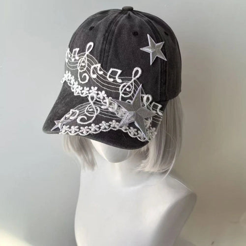 Y2K Musical Note Star Embroidery Lace Baseball Caps