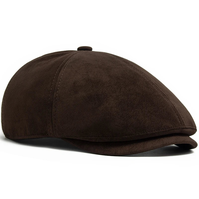 New PU Imitation Leather Newsboy Cap Fashion Vintage Men Women Berets