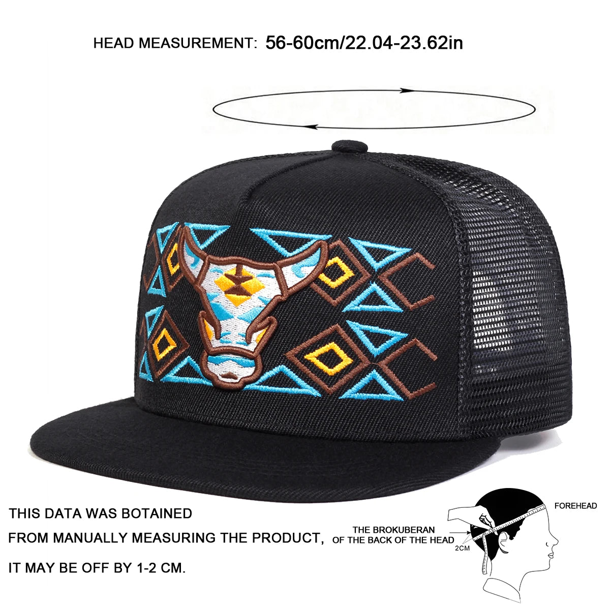 Unisex Ox Head Embroidery Hip-hop Net Hats Spring Summer Outdoor