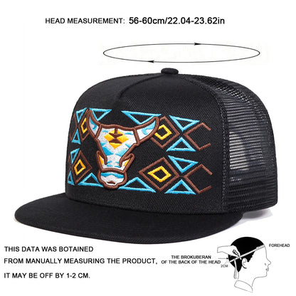 Unisex Ox Head Embroidery Hip-hop Net Hats Spring Summer Outdoor