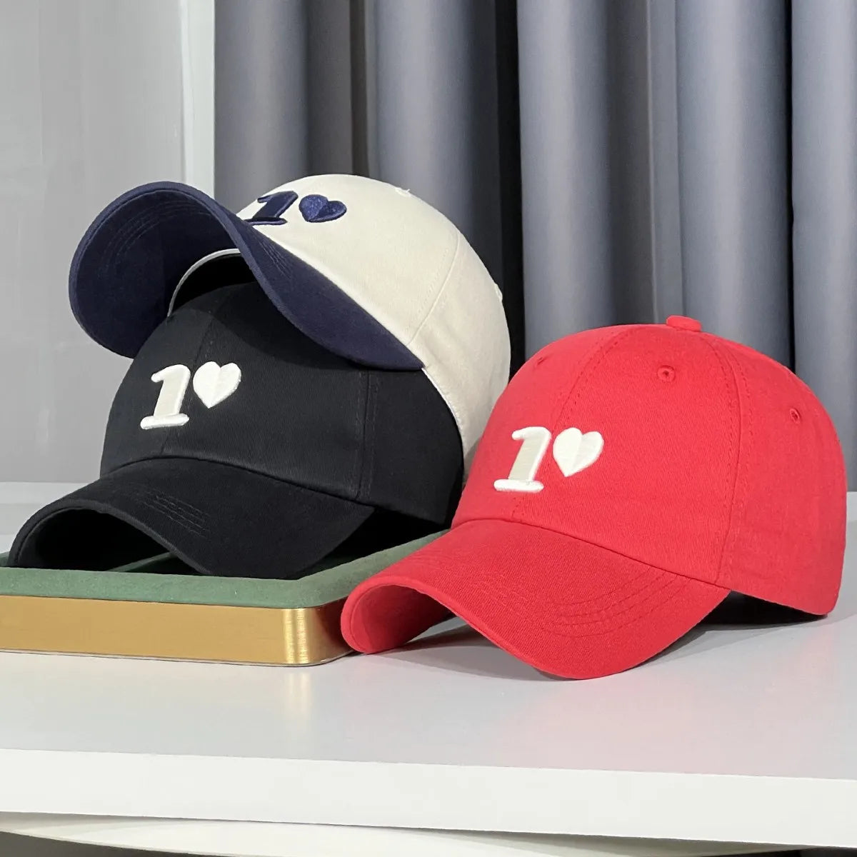 Heart-Embroidered Soft-Top Baseball Cap