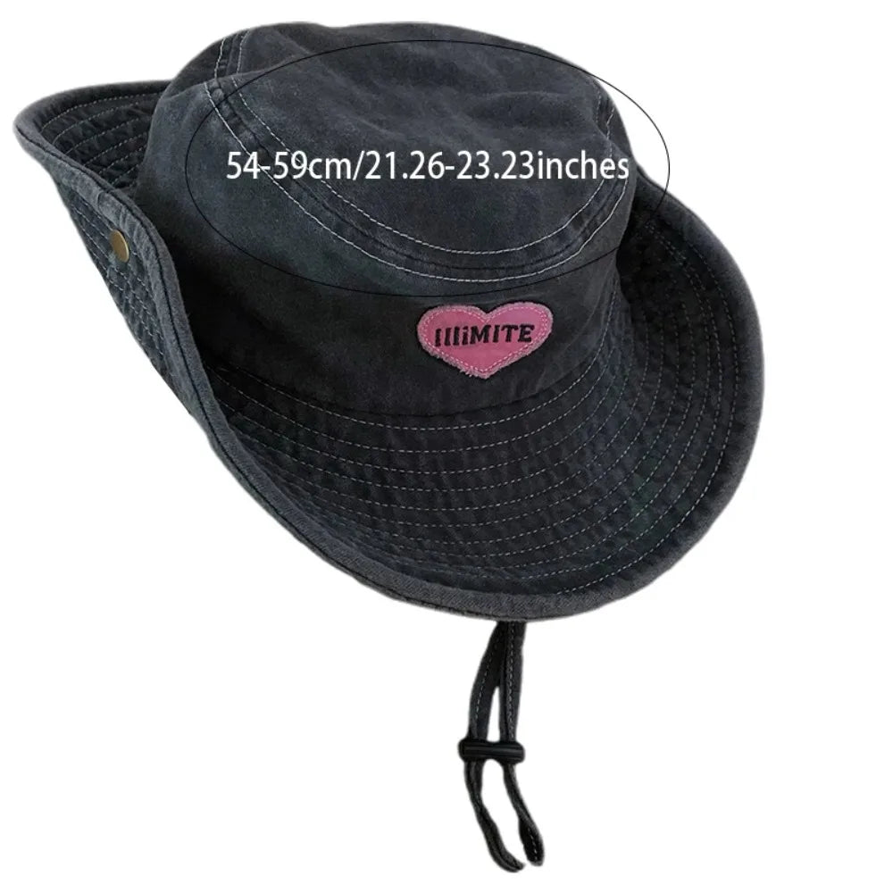 Retro UV Protection Bucket Hat Heart Wide Brim Sun Hat