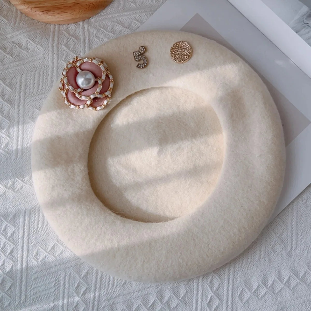 New Brand Flower Wool Beret Winter Hat For Women