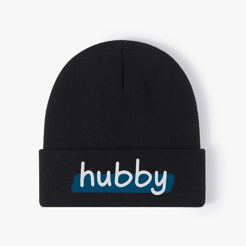 Hubby Funny Design Black Knit Beanie Hat