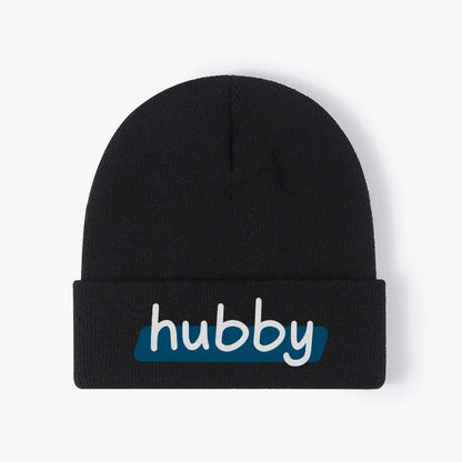 Hubby Funny Design Black Knit Beanie Hat
