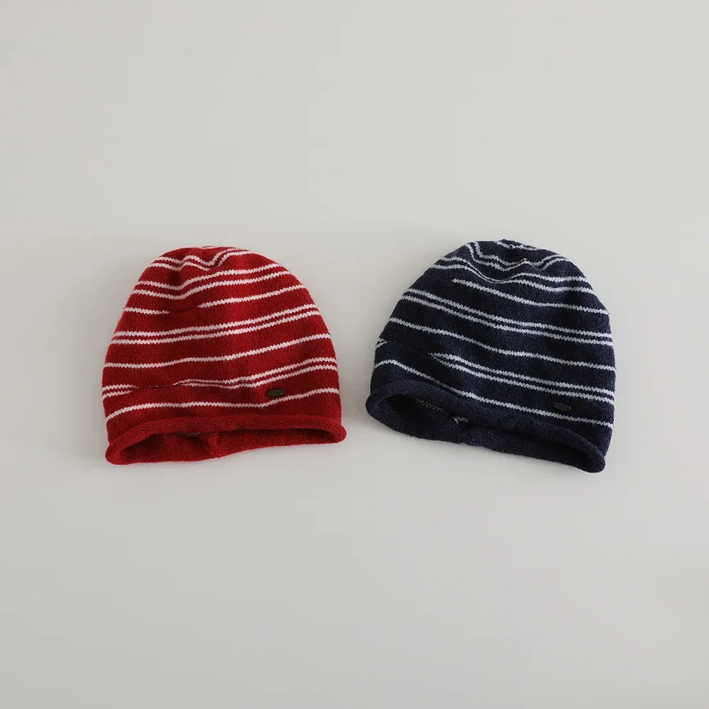 Striped Knitted Beanies Hats Kids Boys Girls Winter Plush Warm Hat