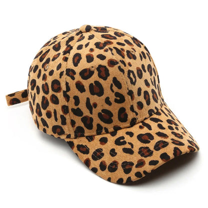 Unisex Leopard Baseball Cap For Women Men's Retro Corduroy Winter Hat